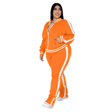 Sweatsuit Zip Striped Top Slit Sweatpants