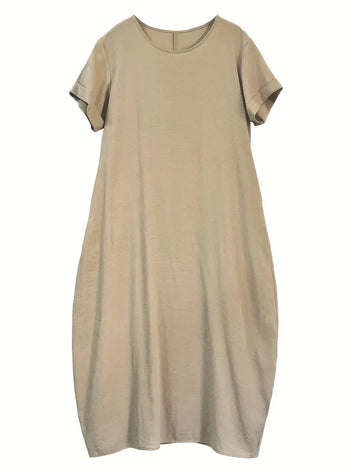 Women's casual short-sleeved round neck ladies long loose dress