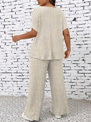 Casual Short Sleeve T-shirt & Straight Leg Tro