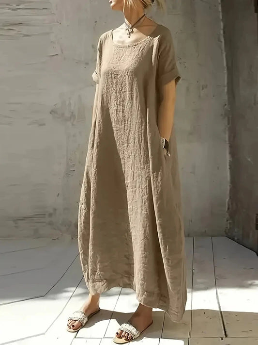 Women's casual short-sleeved round neck ladies long loose dress