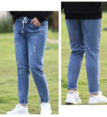 Elastic High Waist Blue Baggy Jeans