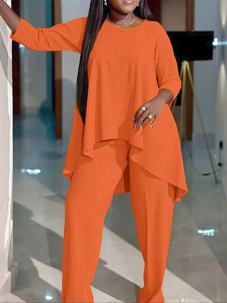 New Round Neck Long Sleeve Solid Colour Suit