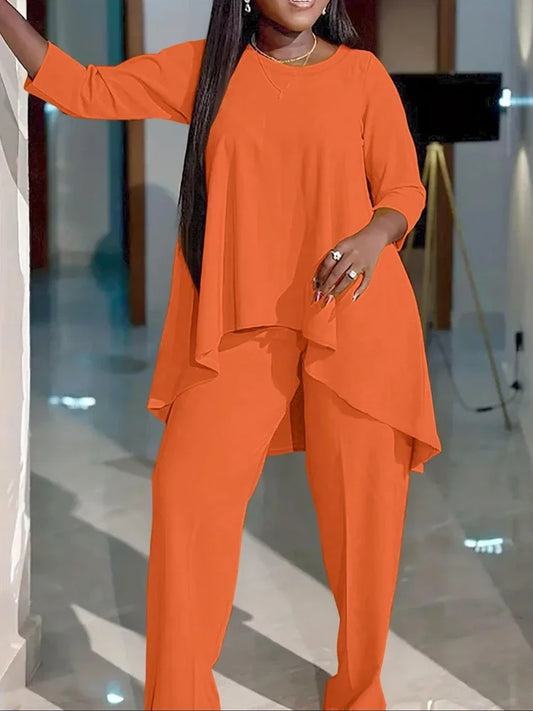 New Round Neck Long Sleeve Solid Colour Suit